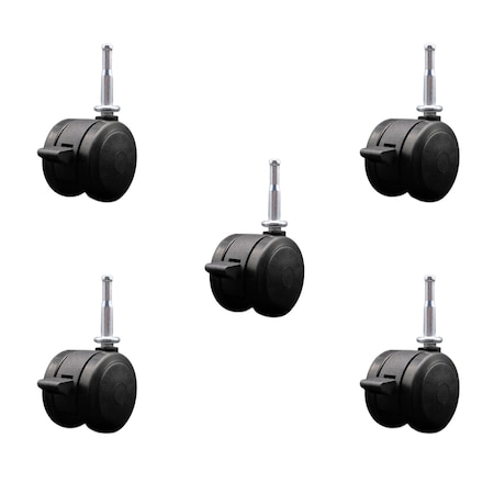 Service Caster 2'' Black Floor Safe Twin Wheel Casters with Brakes 5/16 Grip Neck Stem, 5PK SCC-GN02S50-TPR-BLK-B-5